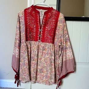 Cute Ethnic Embroidered Top with detailed sleeves, Large